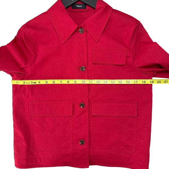 THEORY Women's Casual Linen Blend Long Sleeve Red Jacket - Picture 13 of 15